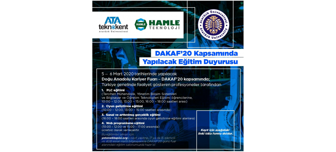 DAKAF'20 Kapsamında Yapılacak Eğitimler